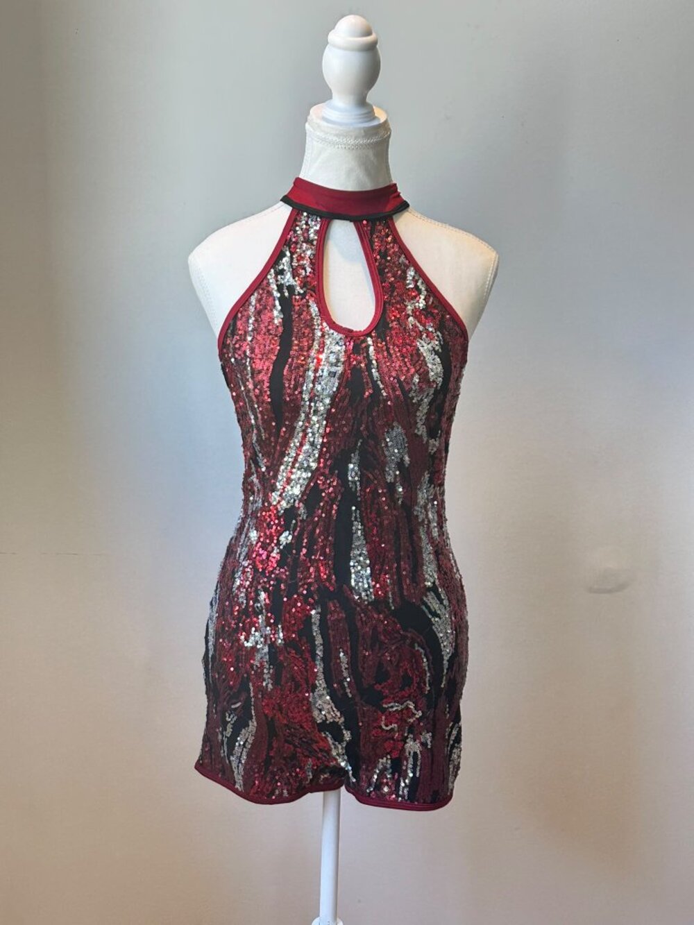 Red Silver Black Sequin Dance Romper Costume Adult Large Halloween